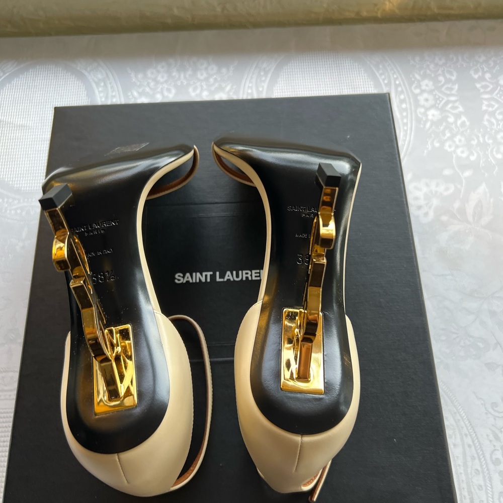 Saint Laurent Beige Ankle Strap Heels, NWB - Picture 14 of 16